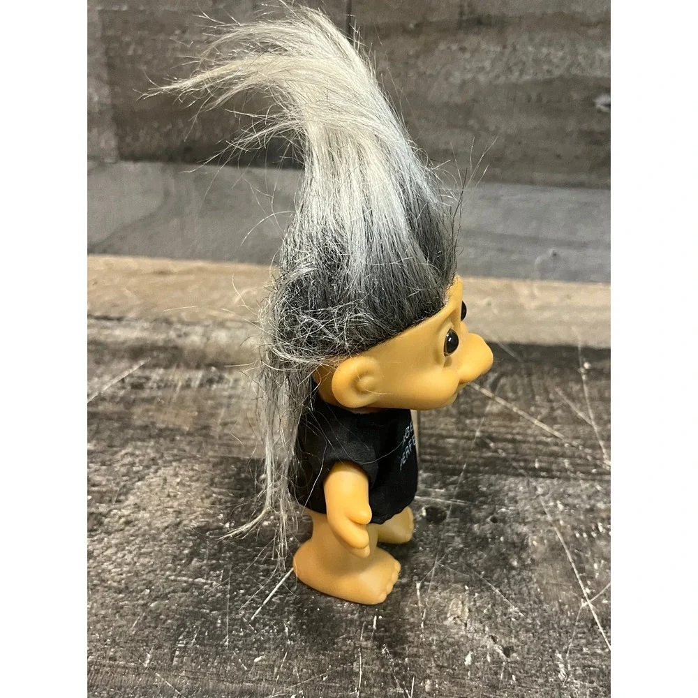 Vintage Russ Berrie Troll Doll Aged to Perfection Black Shirt Grey Hair 3 inch